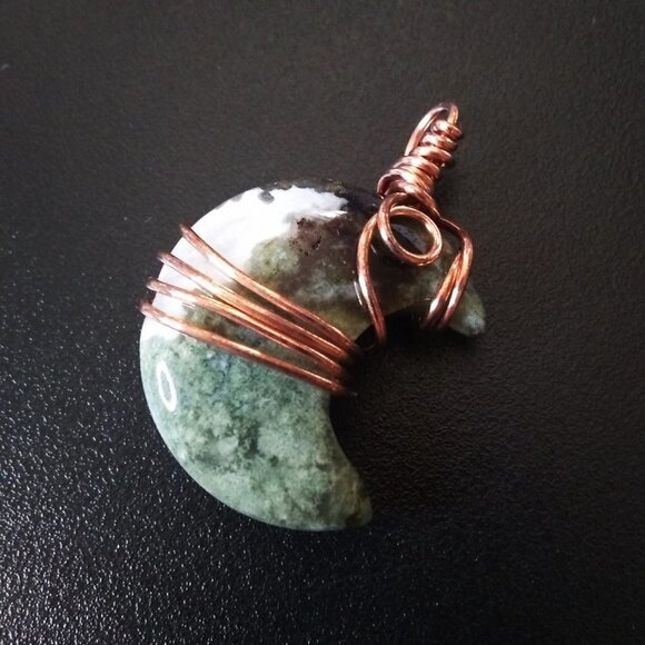 OOAK Mind Blowing Moss Agate Moon Pendant - Amazing Color Matrix! Double Sided! - Picture 11 of 13